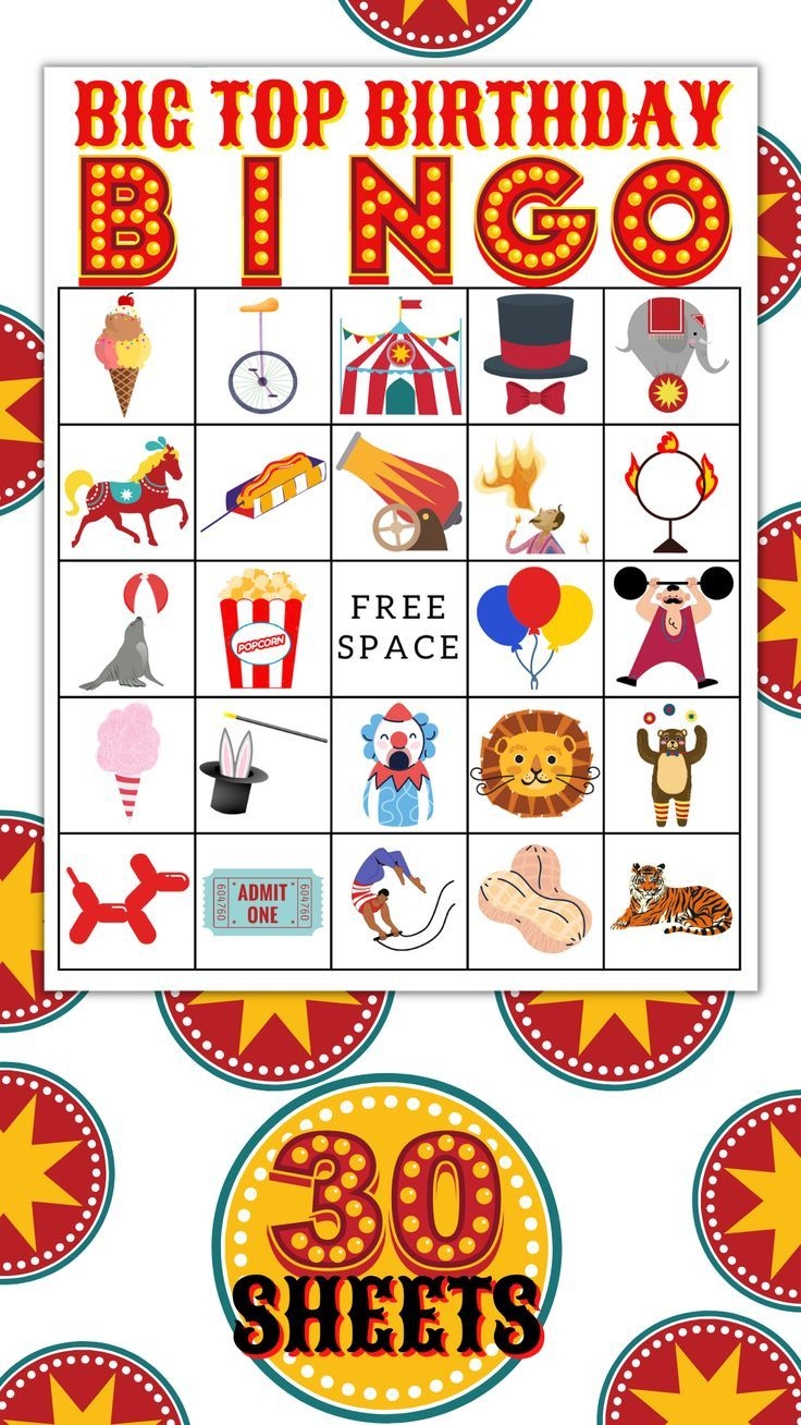 Carnival Bingo Printable downloadable Bingo Game Big Top Birthday Bingo Circus Theme 30 Unique Bingo Cards And 2 Call Card Sheets Etsy Canada