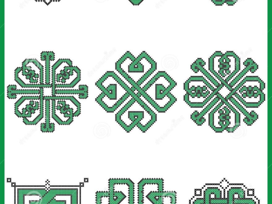 Celtic Endless Decorative Knots Selection In Black And Green Cross Stitch Pattern Inspired By Irish St Patrick s Day Stock Vector Illustration Of Irish Inspired 84372002