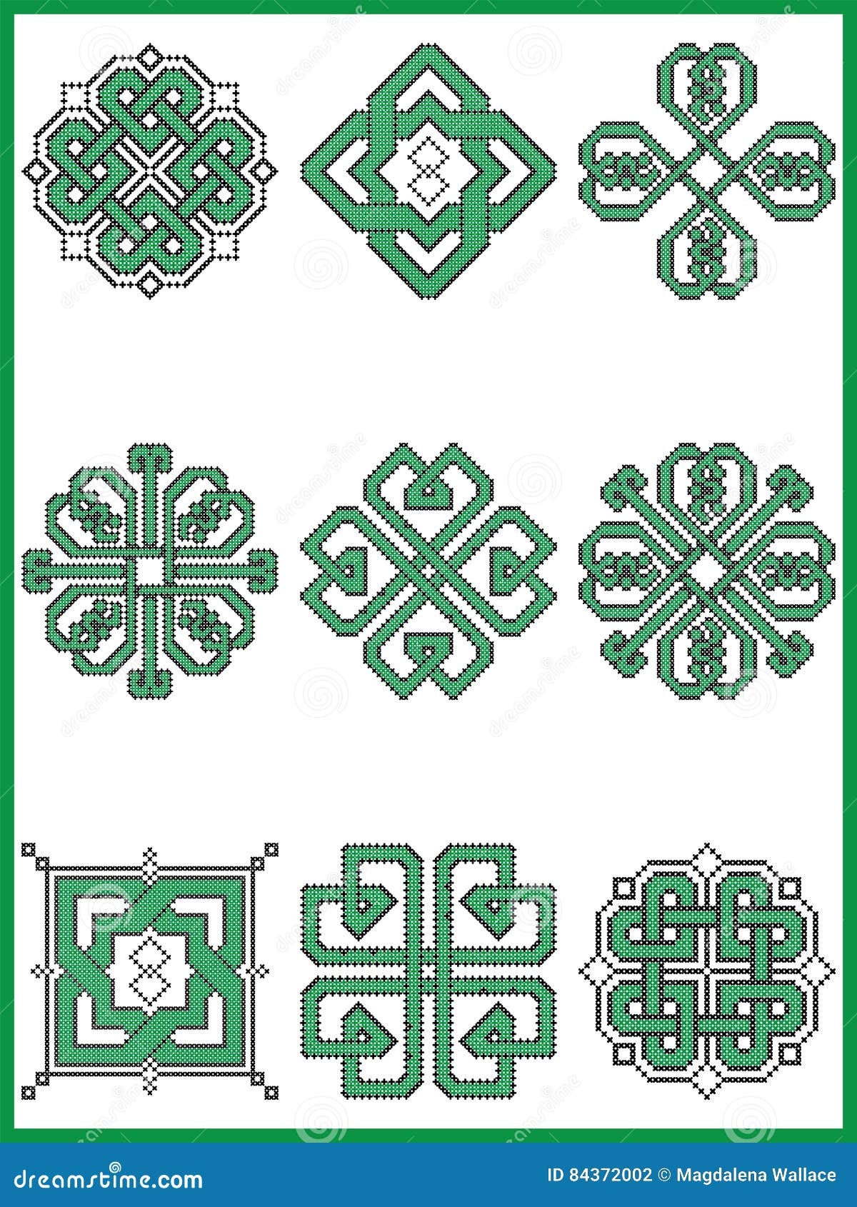 Celtic Endless Decorative Knots Selection In Black And Green Cross Stitch Pattern Inspired By Irish St Patrick s Day Stock Vector Illustration Of Irish Inspired 84372002