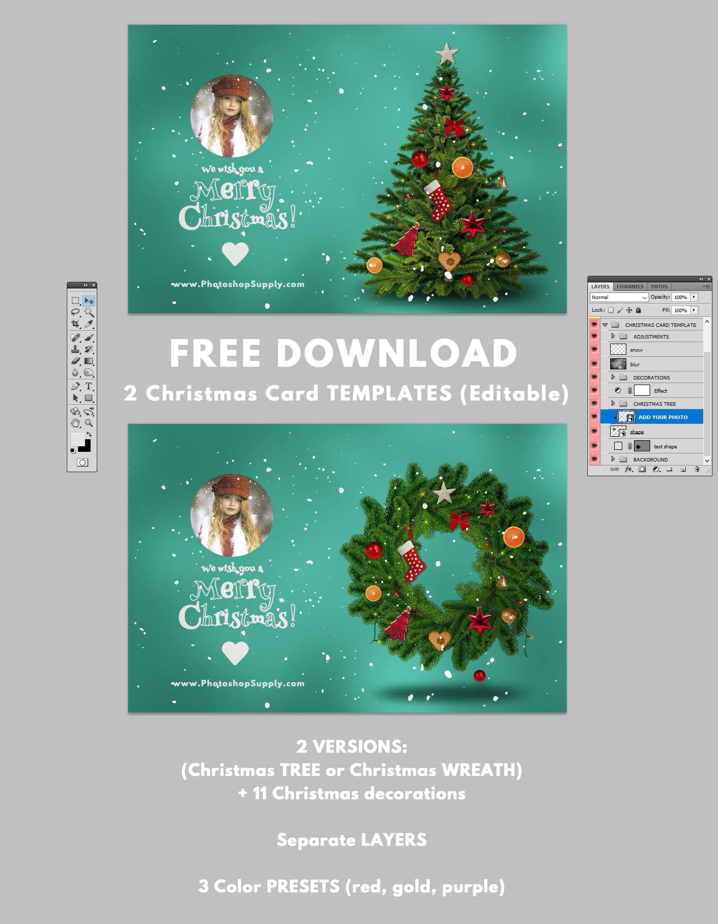 Christmas Card Templates For Photoshop Photoshop Supply