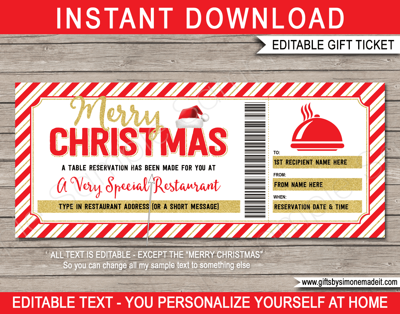 Christmas Dinner Gift Voucher Template Printable Restaurant Certificate
