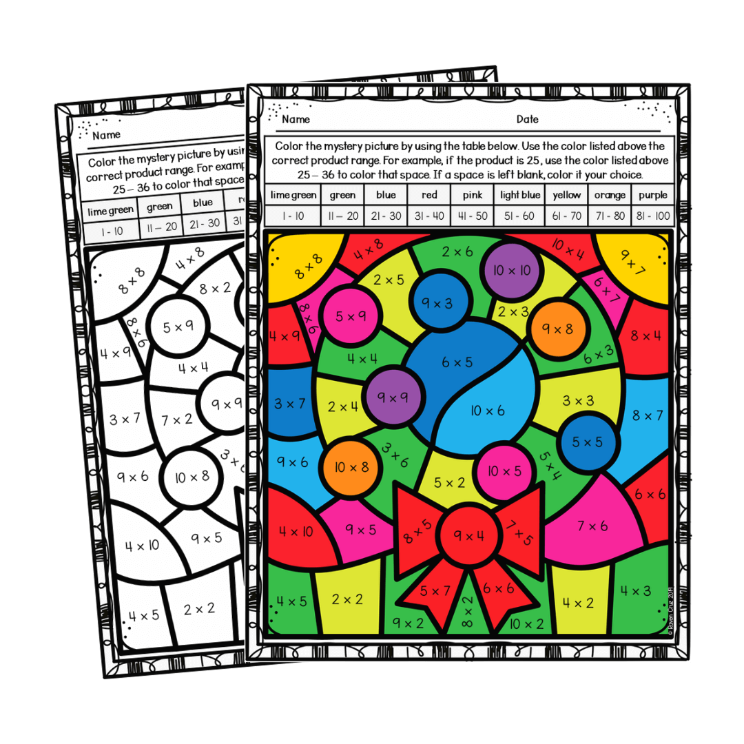 Christmas Multiplication Color By Number Worksheets Raven Cruz