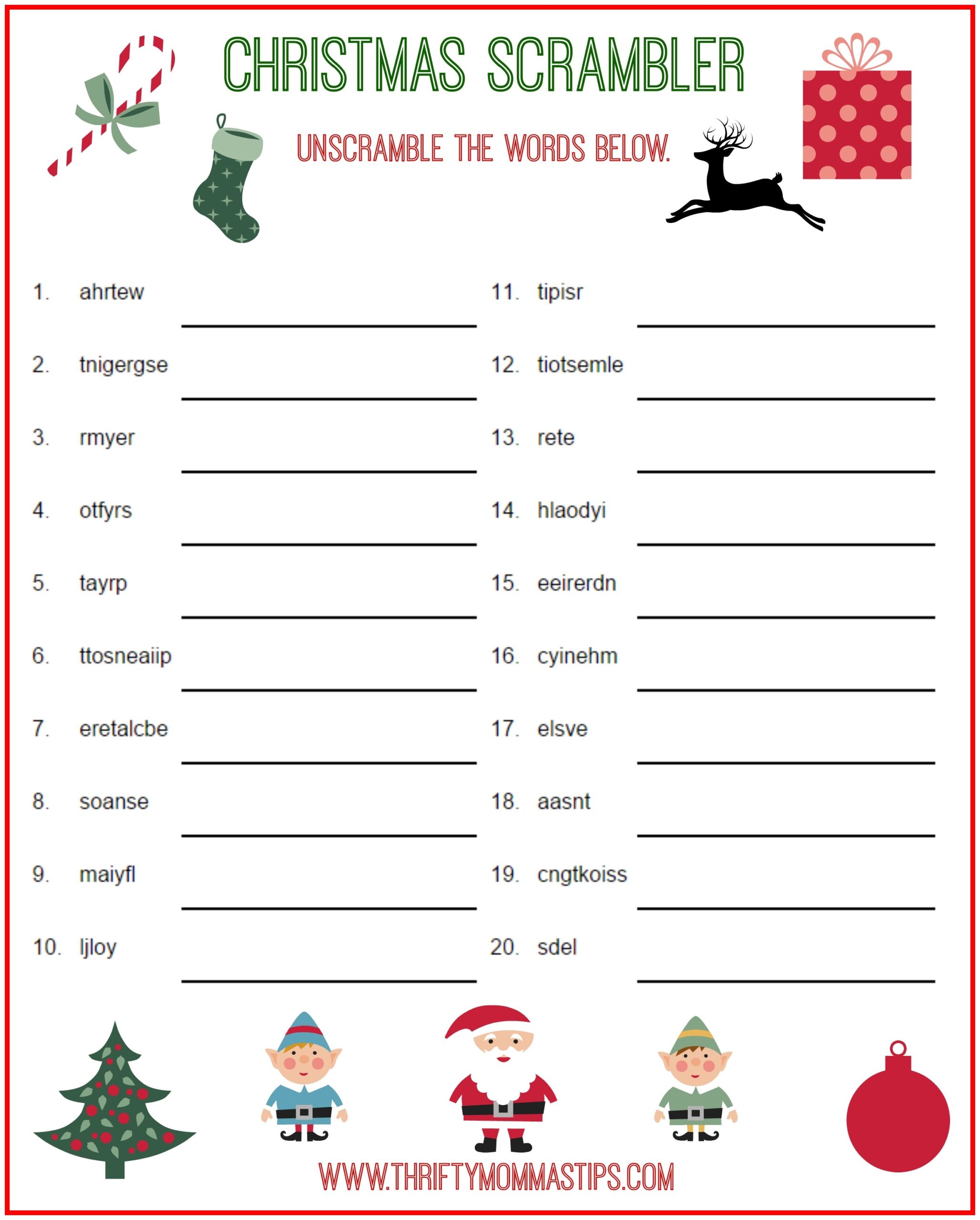 Christmas Scrambler Free Word Game Puzzle Thrifty Mommas Tips Worksheets Library