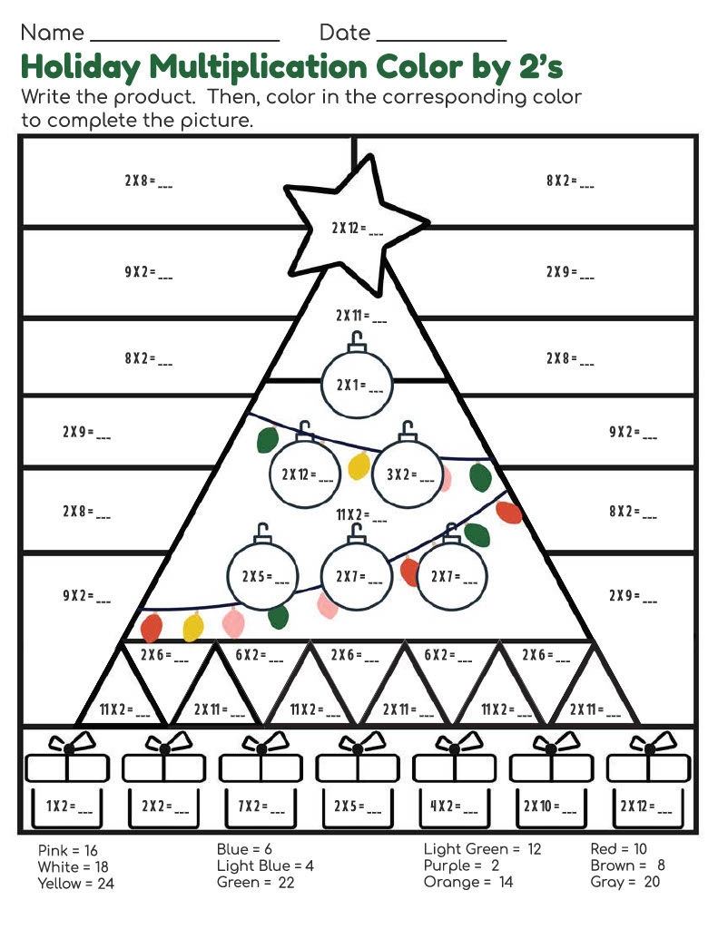 Christmas Tree Multiplication Coloring Sheets TeachTastic Worksheets Library