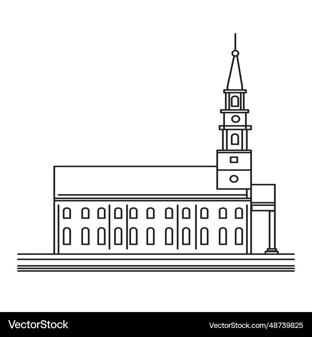 Church With Steeple Side View Mono Line Art Vector Image