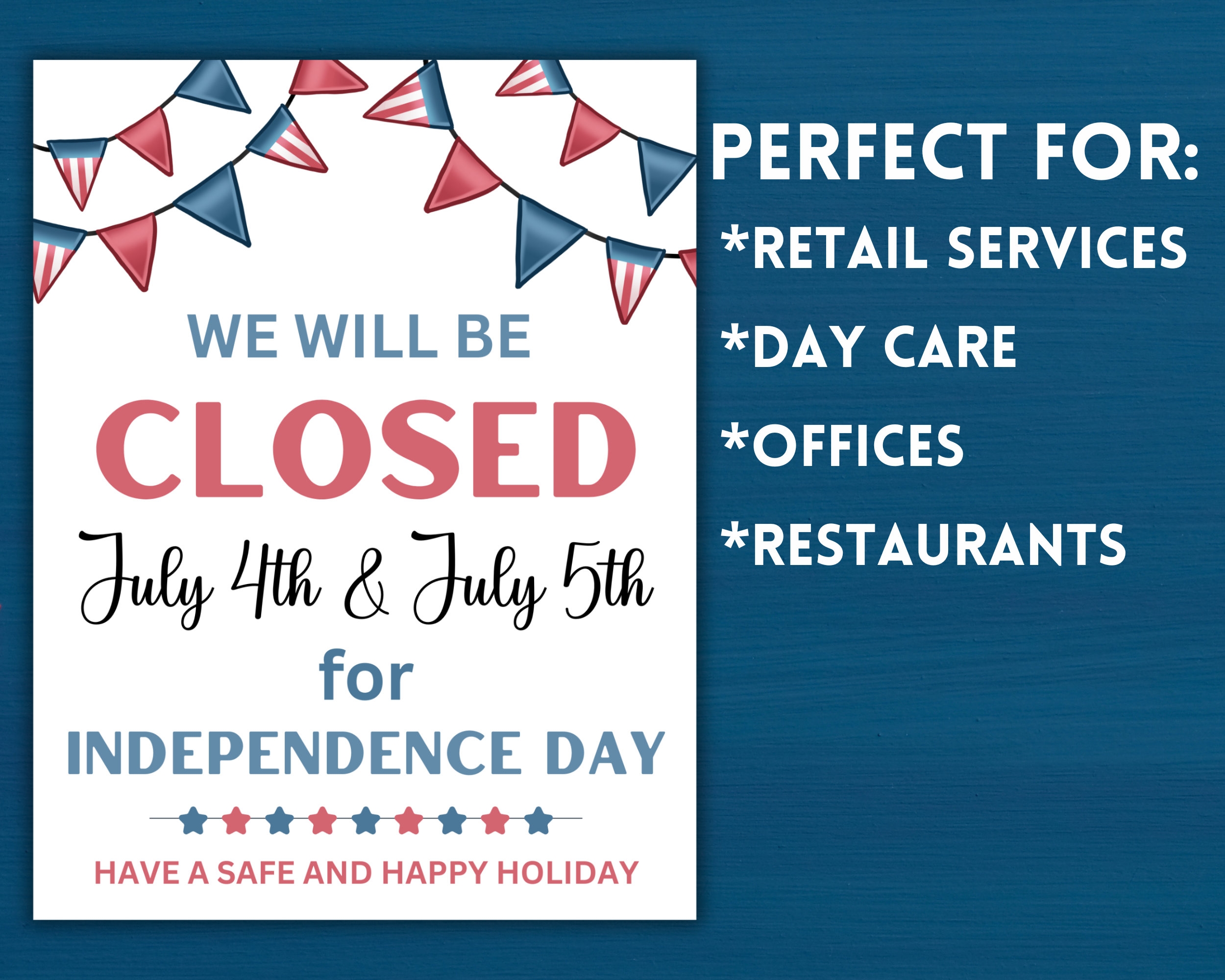 Closed For July 4 And 5 Printable Sign INSTANT DOWNLOAD Pdf Jpg Business Sign Holiday Closure Notice Office Sign Digital Download Etsy Israel