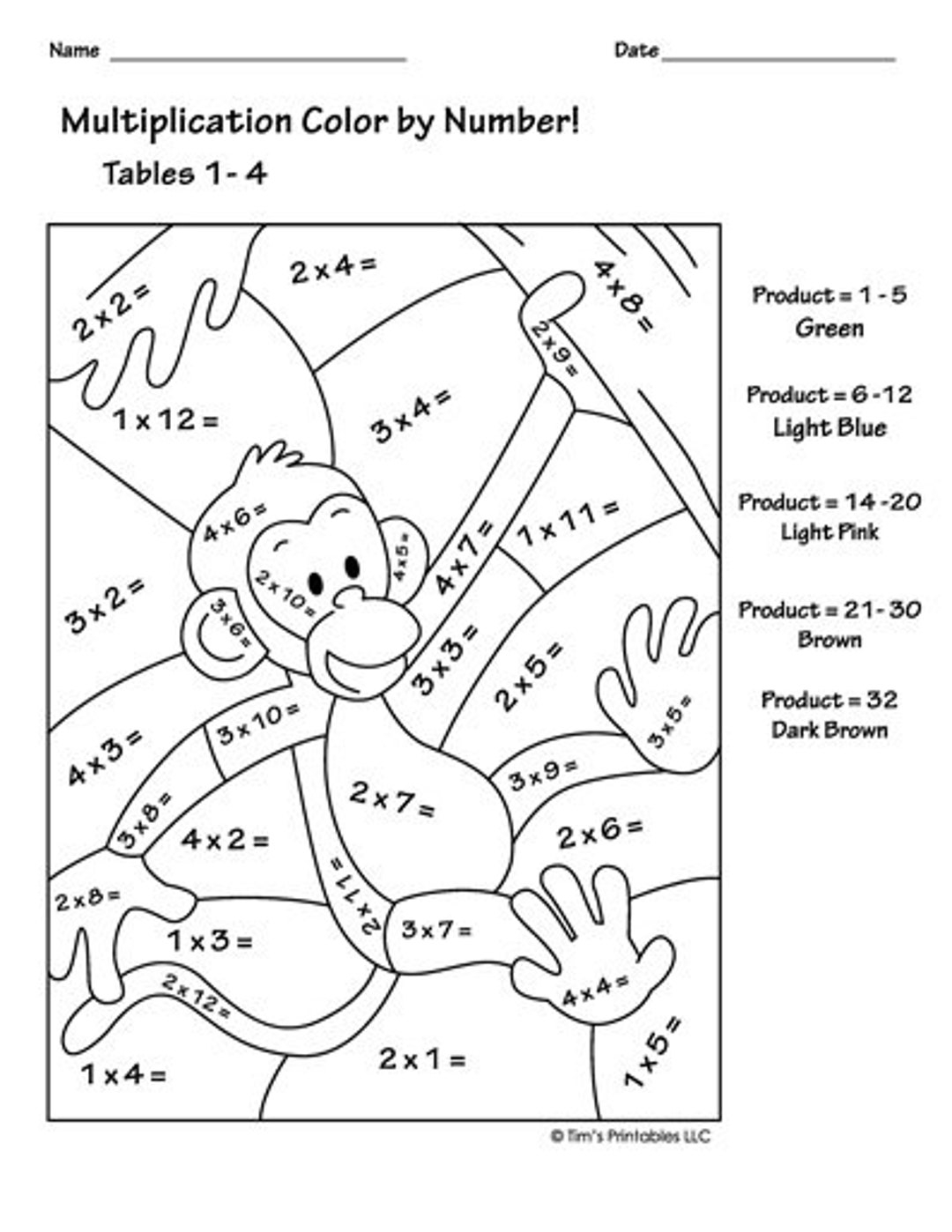 Color By Number Multiplication Worksheets PDF Etsy