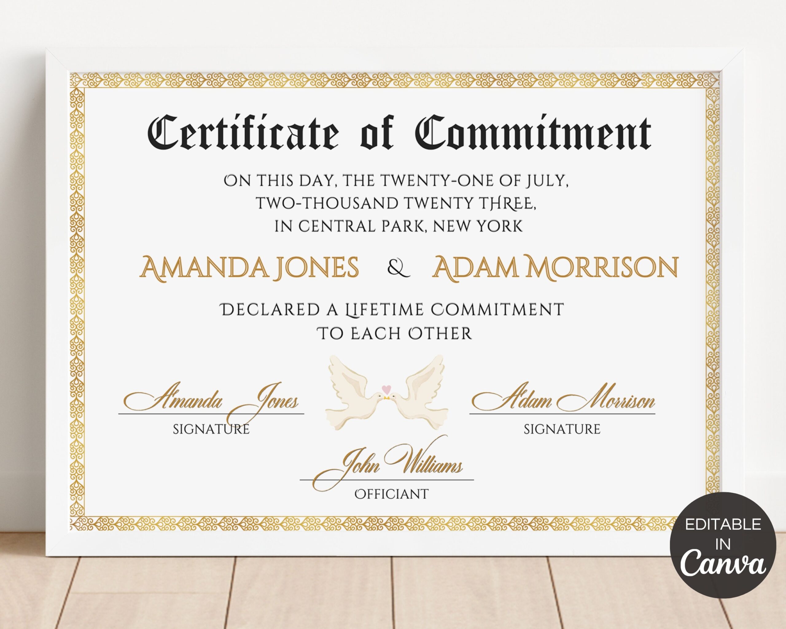 Commitment Certificate Template Printable Certificate Of Commitment Editable Commitment Ceremony Certificate Canva Template TDS 10 Etsy