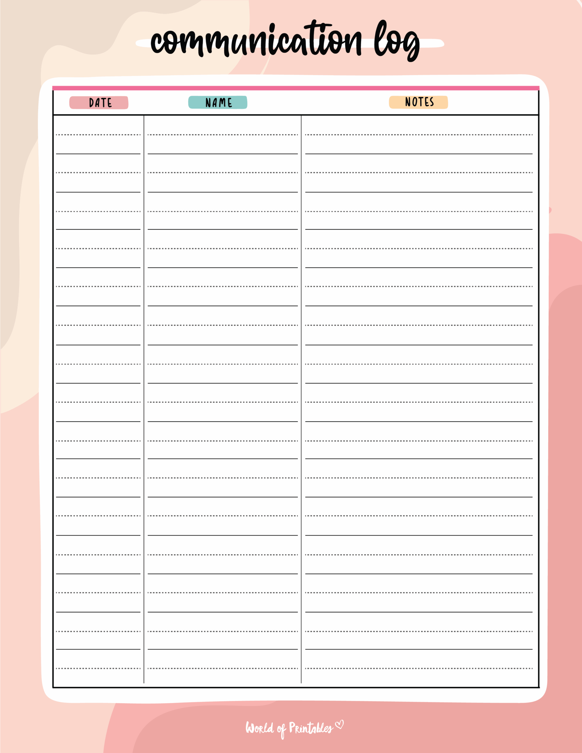 Communication Log World Of Printables