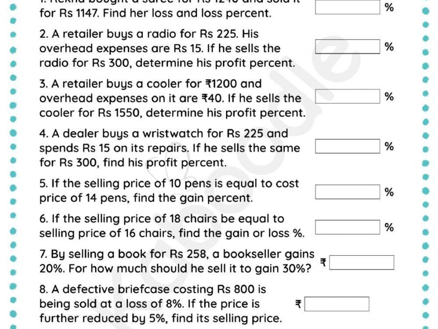 Comparing Quantities Profit Loss Worksheet Live Worksheets Worksheets Library