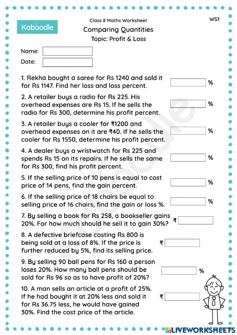 Comparing Quantities Profit Loss Worksheet Live Worksheets Worksheets Library