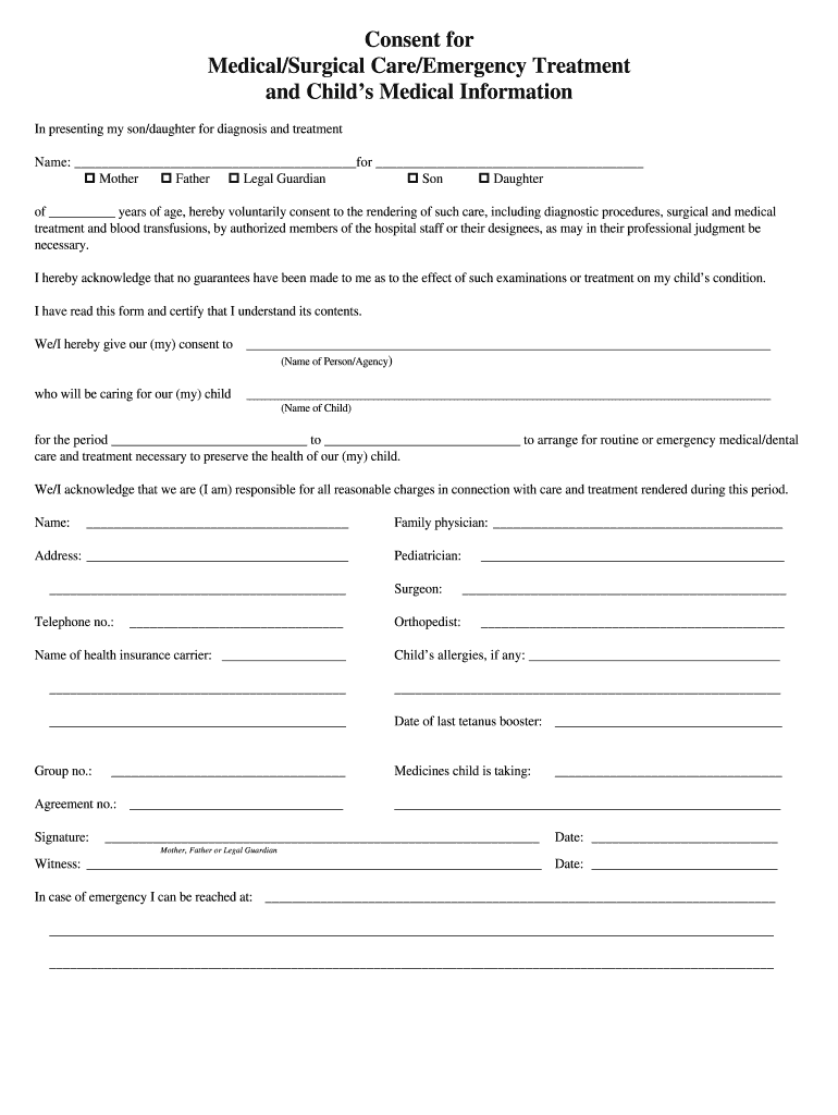 Consent Medical Treatment Form Fill Online Printable Fillable Blank PdfFiller