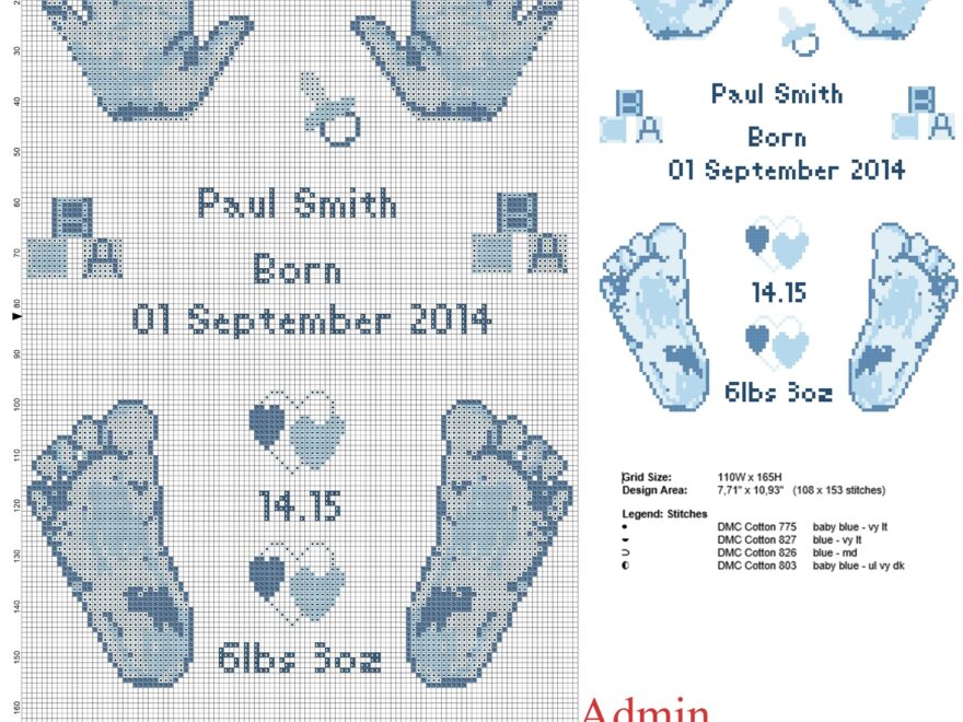 Cross Stitch Pattern Birth Record Male Baby Feet And Hands Prints Free Download Free Cross Stitch Patterns Simple Unique Alphabets Baby