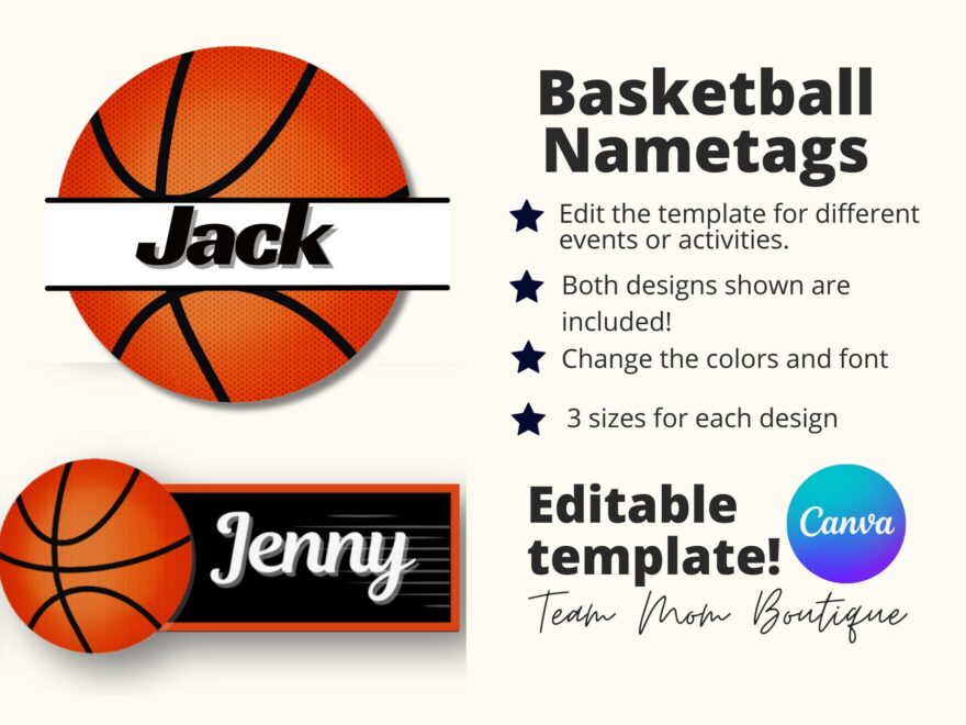 Customizable Basketball Name Tag Templates Basketball Printables Basketball Team Ideas Basketball Gift Tags Etsy