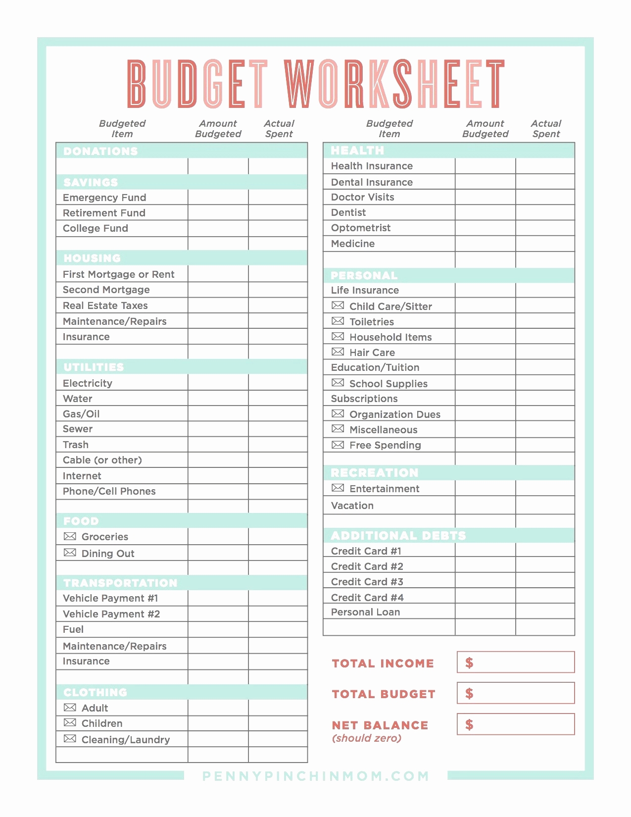 Dave Ramsey Free Printable Budget Forms