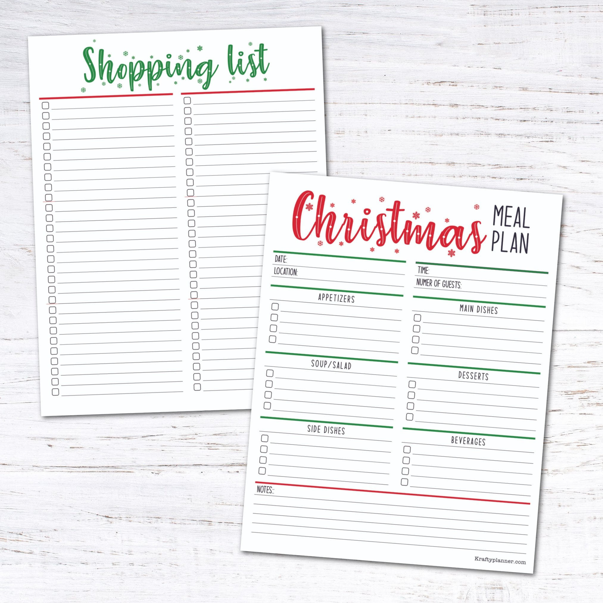 Free Printable Holiday Meal Planner