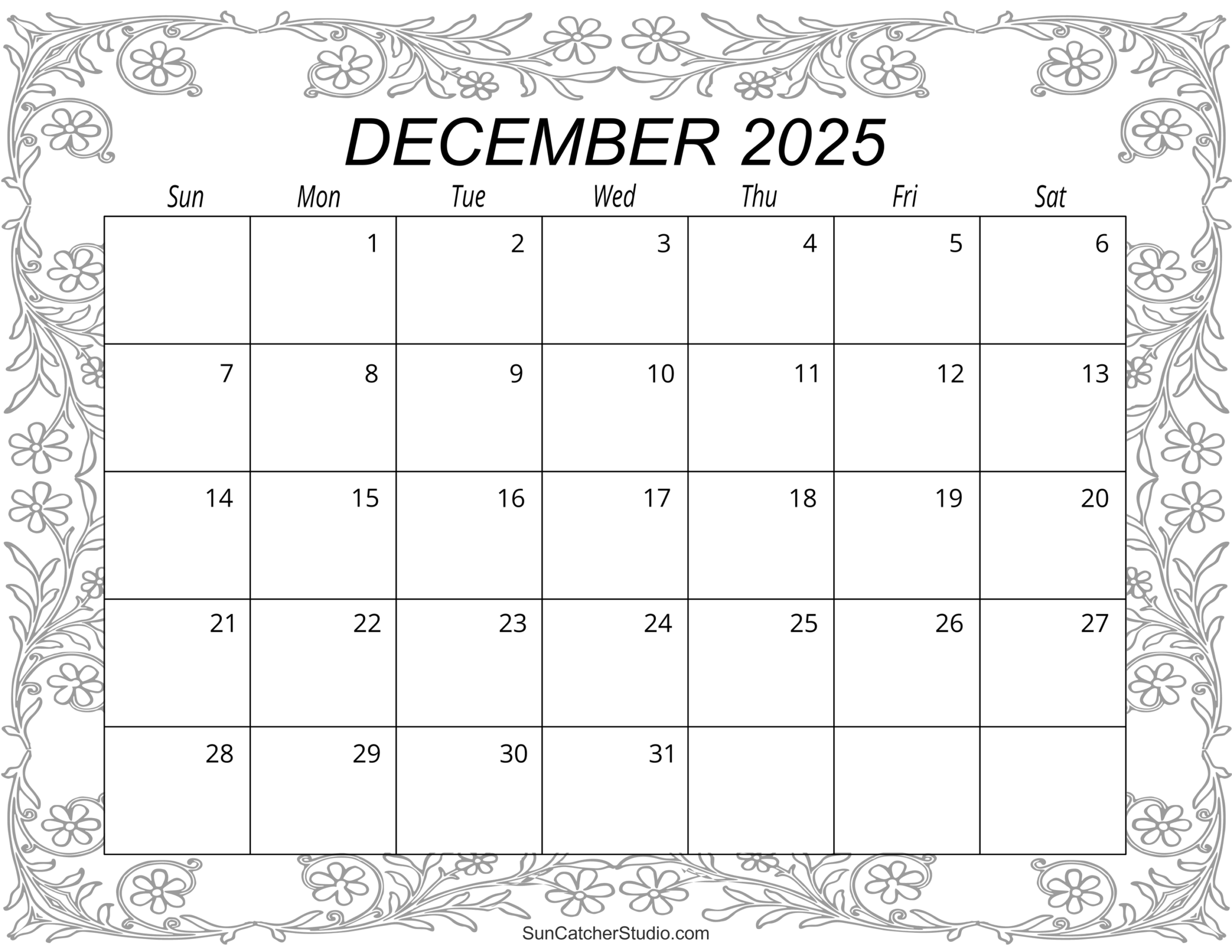 Free Printable Calendar Dec 2025