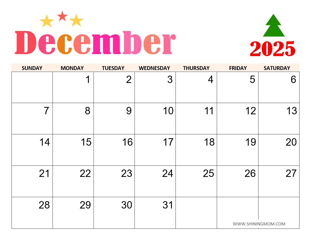 Free Printable December 2025 Calendar