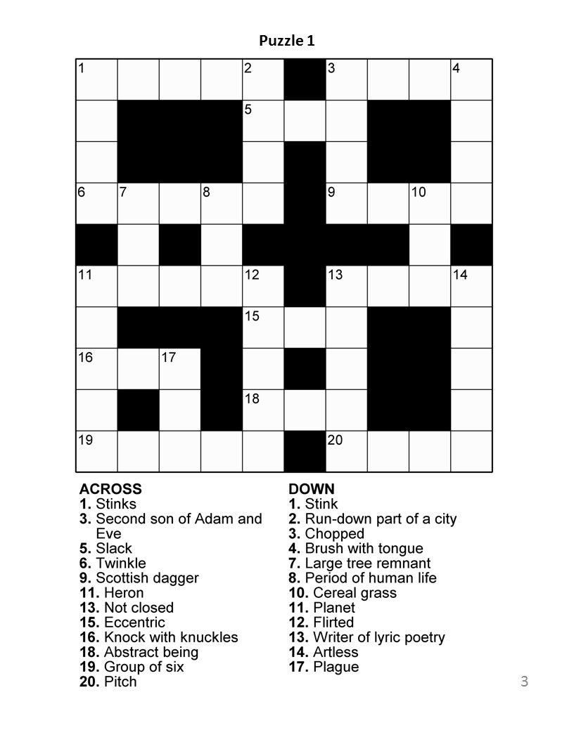 Printable Crossword Puzzles Seniors