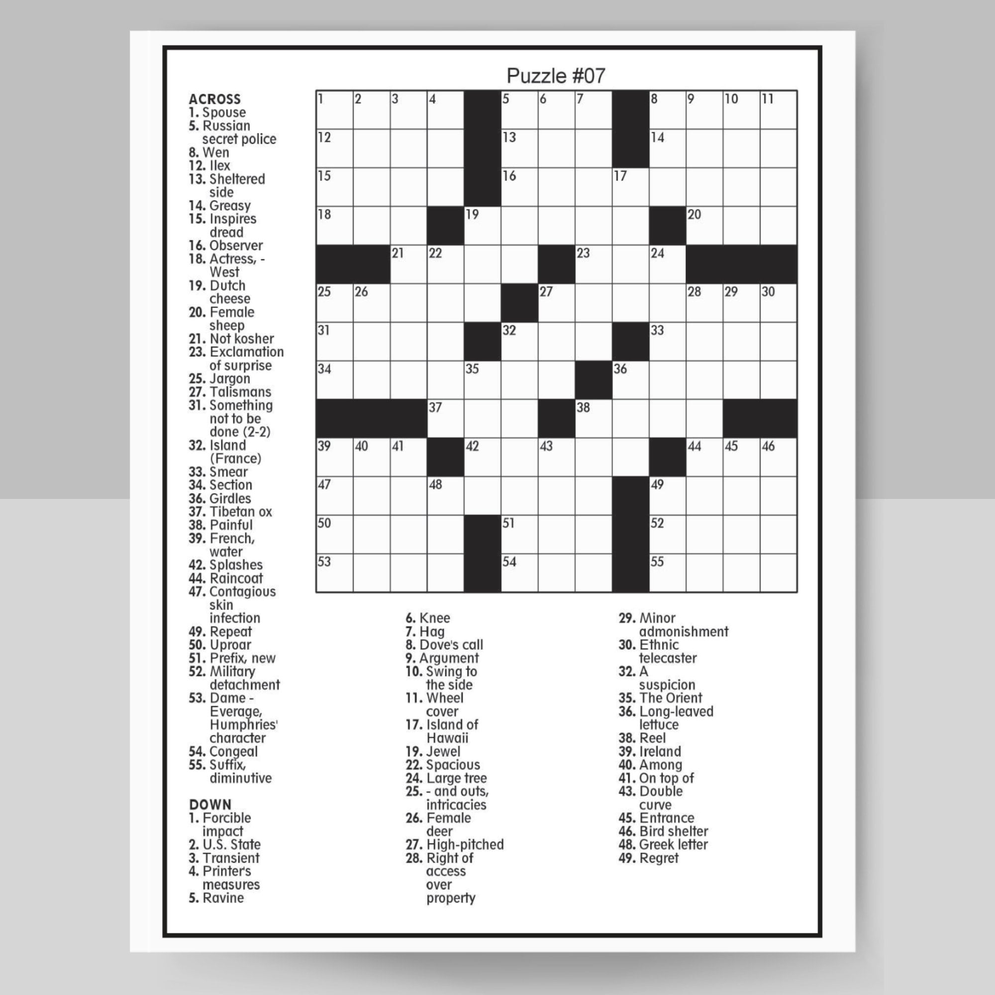 Fun Easy Adult Printable Crossword Puzzles