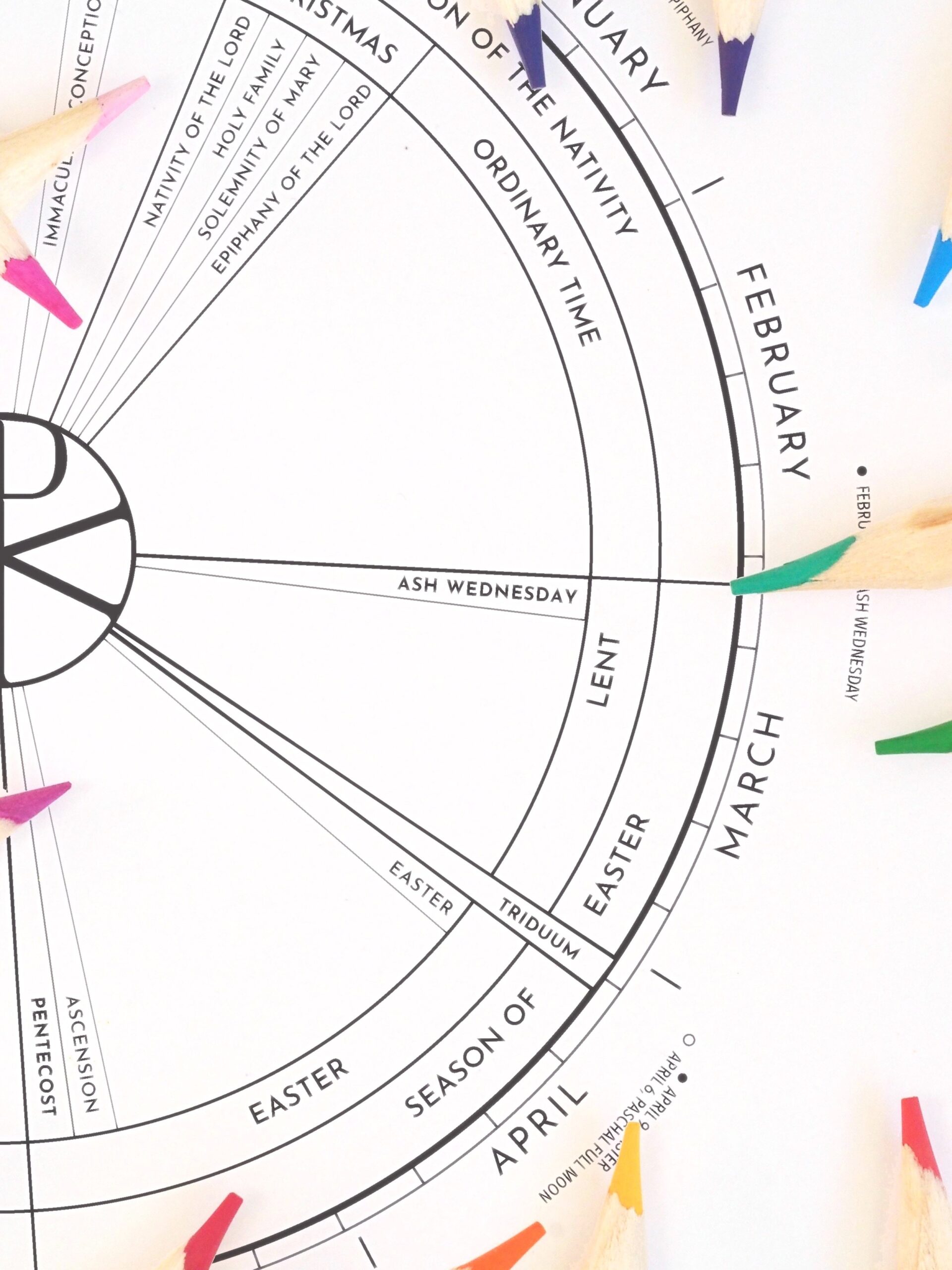 DIGITAL DOWNLOAD 2024 2025 Color the Year Liturgical Calendar Unique Catholic Jewelry Telos Art