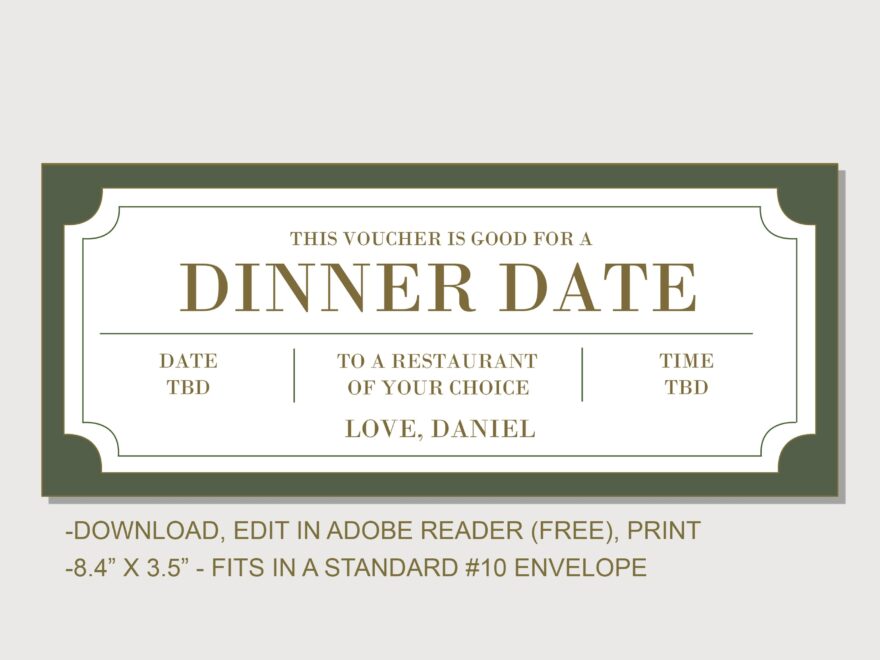 Dinner Date Gift Certificate Template INSTANT DOWNLOAD EDITABLE Text Printable Personalized Birthday Anniversary Fathers Day Etsy