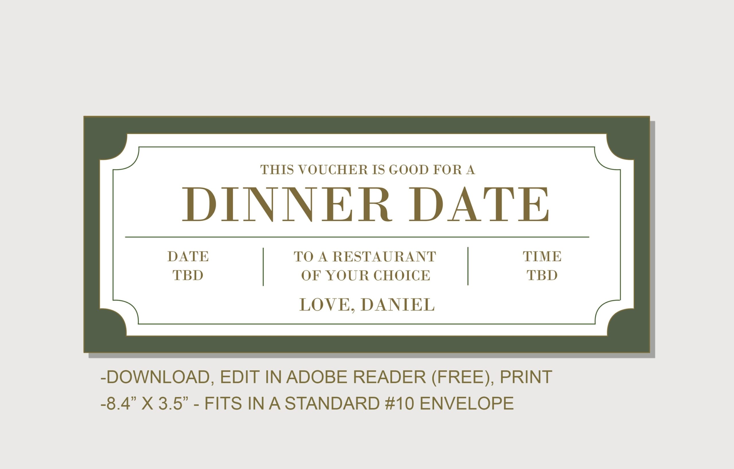 Dinner Date Gift Certificate Template INSTANT DOWNLOAD EDITABLE Text Printable Personalized Birthday Anniversary Fathers Day Etsy