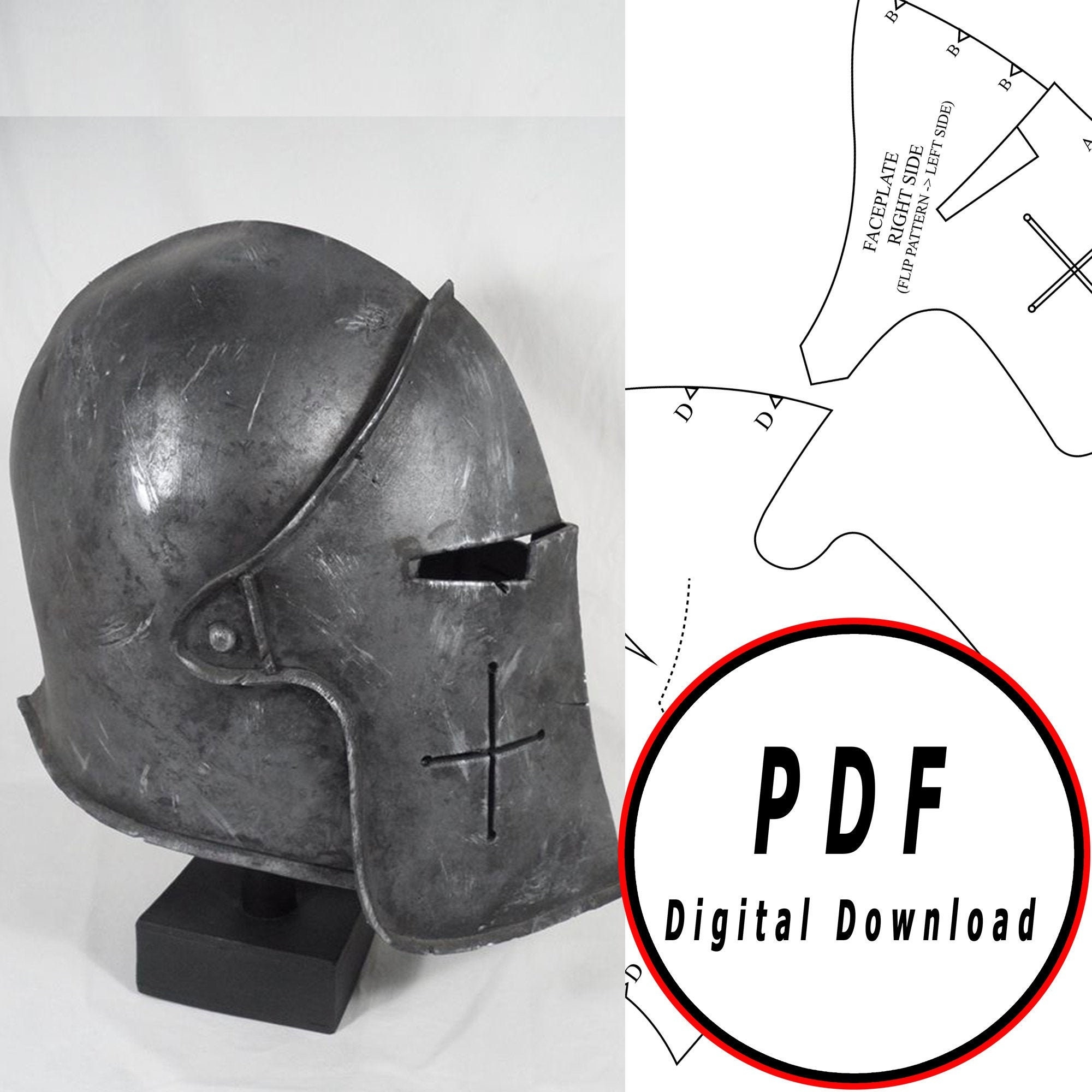 DIY Knight Barbute Eva Foam Helmet Warden Template Pattern Blueprint Pdf Vector Printable Digital Download Cosplay Costume Larp Etsy Denmark