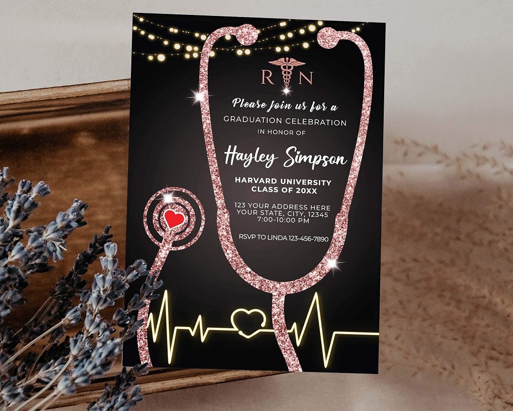 DIY Nursing Graduation Invitation Template Black And Rose Gold Nurse Grad Party Invite Made By Teachers