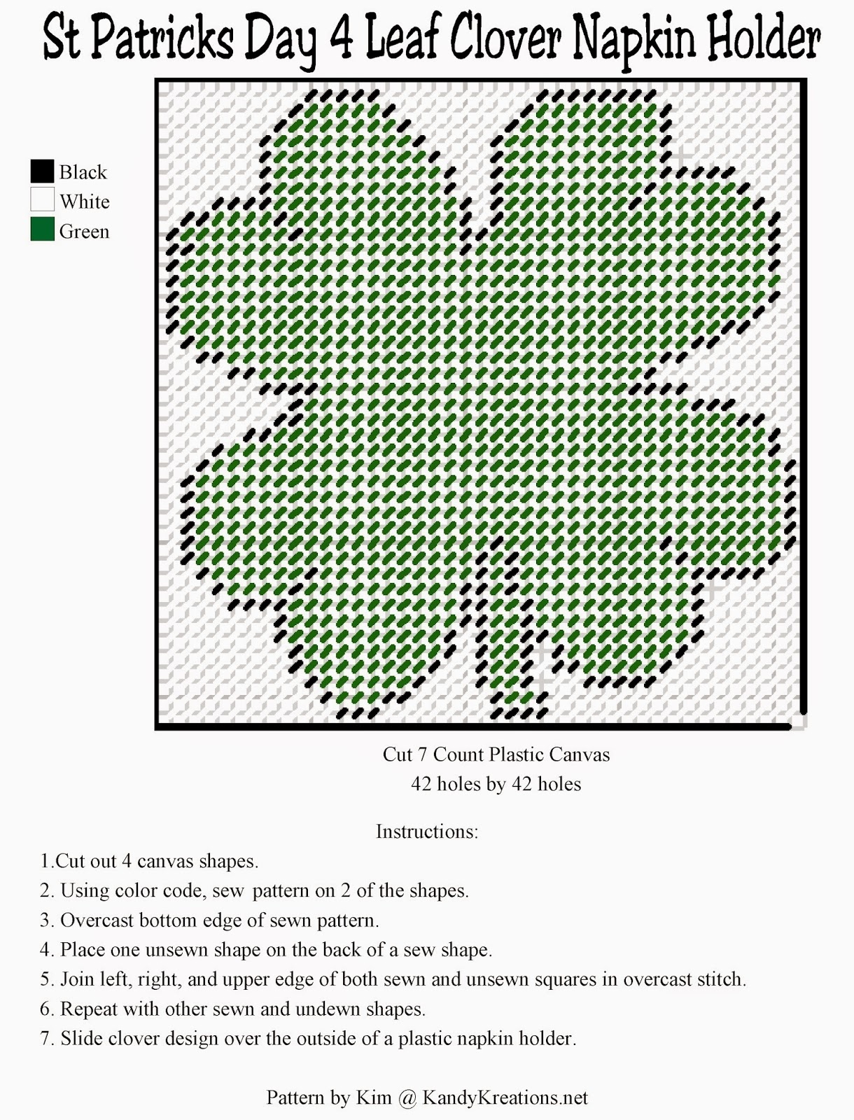 DIY Party Mom 4 Leaf Clover St Patricks Day Napkin Holder Plastic Canvas Pattern