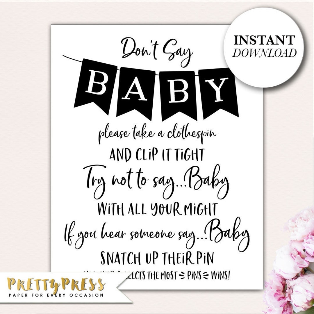 Don t Say Baby Game Baby Shower INSTANT DOWNLOAD Game Kraft Paper Baby Shower Game DIY Printable Baby Shower Sign Etsy