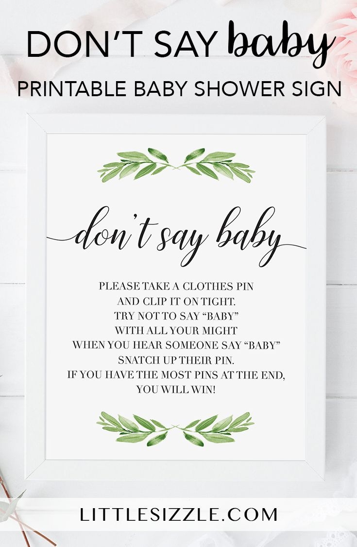 Don t Say Baby Game Sign For Gender Neutral Baby Shower With Green Leaves