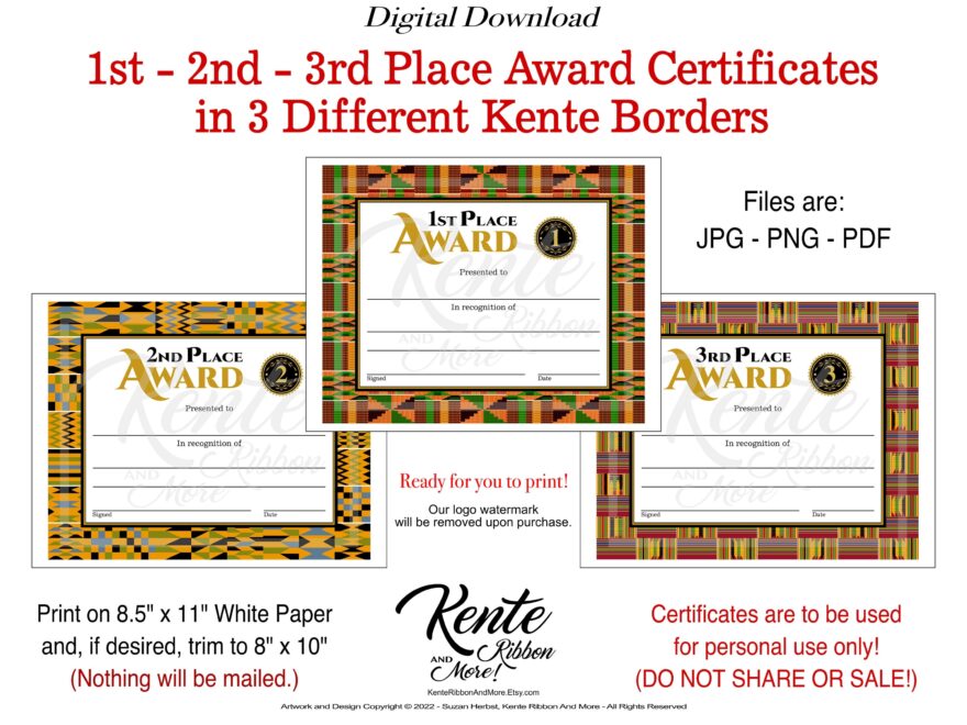 Download Kente Border 1st 2nd 3rd Place Award Certificate Templates Print 8 5x11 Trim To 8x10 If Desired PDF JPG PNG Etsy