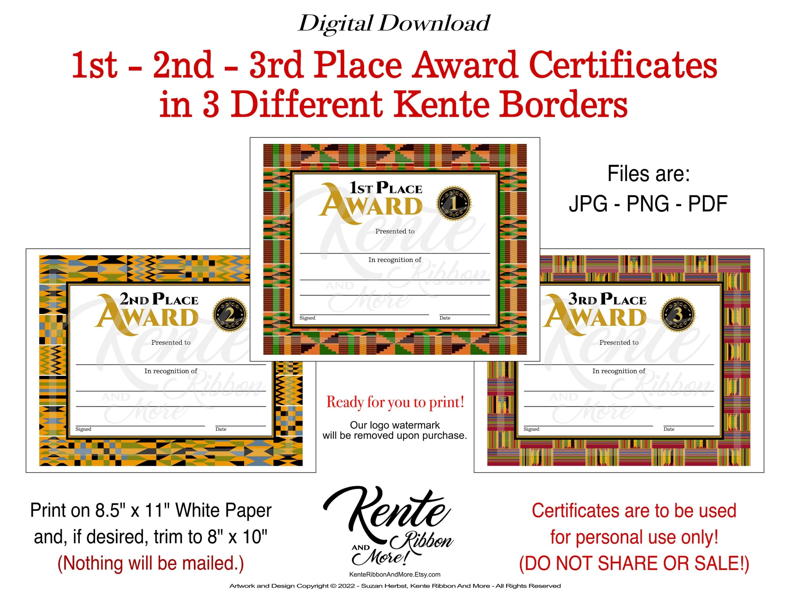 Download Kente Border 1st 2nd 3rd Place Award Certificate Templates Print 8 5x11 Trim To 8x10 If Desired PDF JPG PNG Etsy