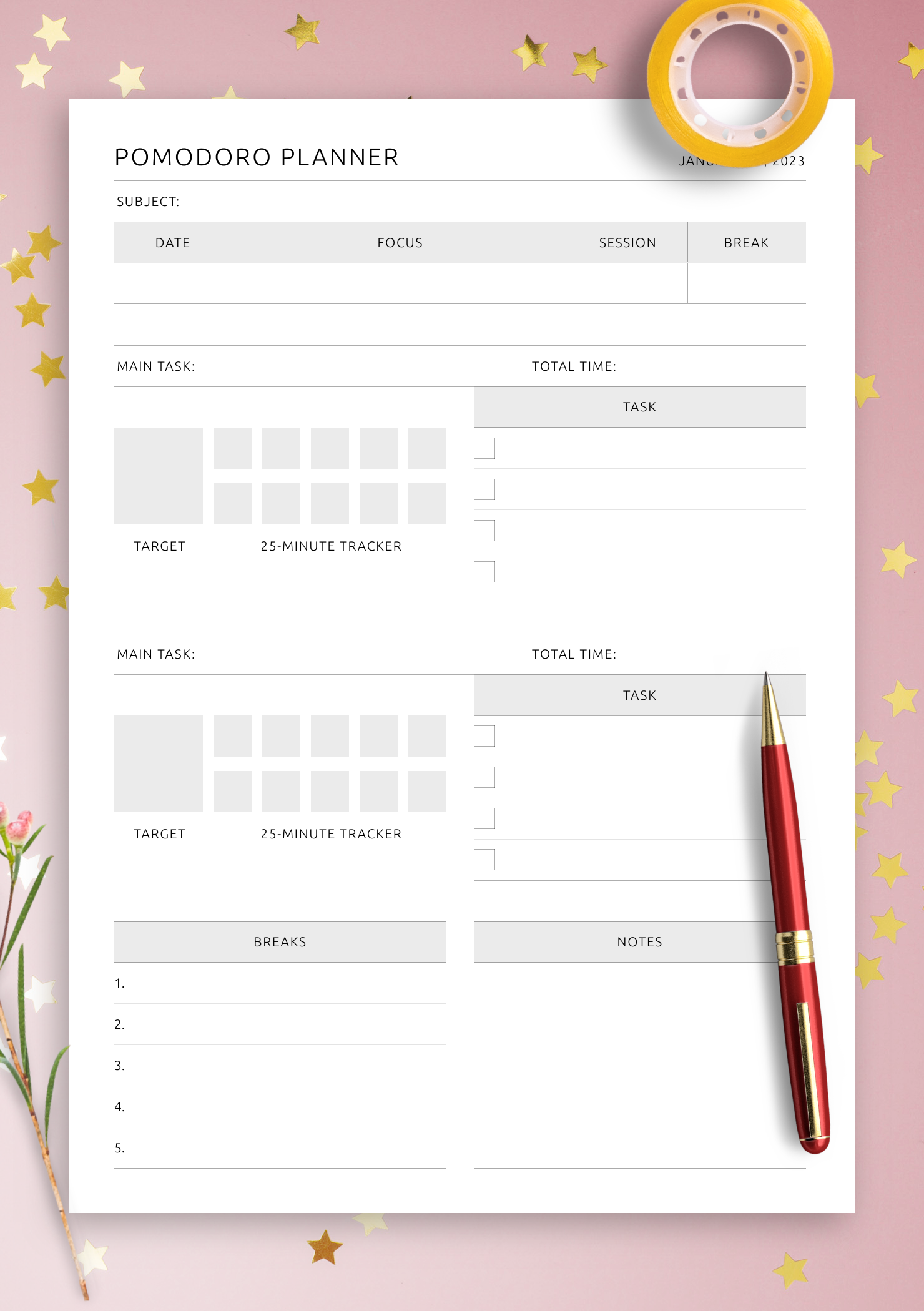 Download Printable Pomodoro Planner PDF