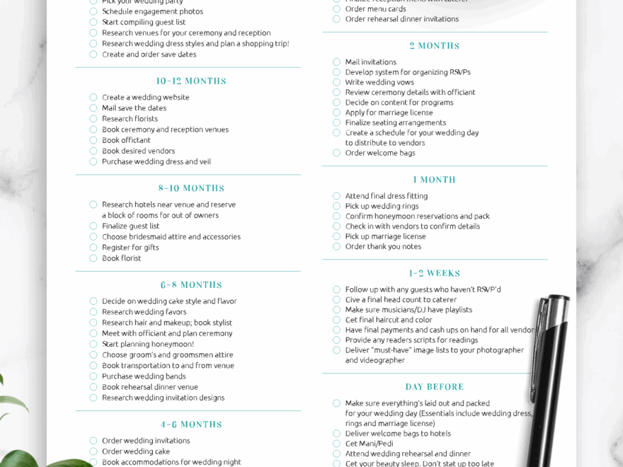 Download Printable Wedding Planning Checklist Romantic Style PDF