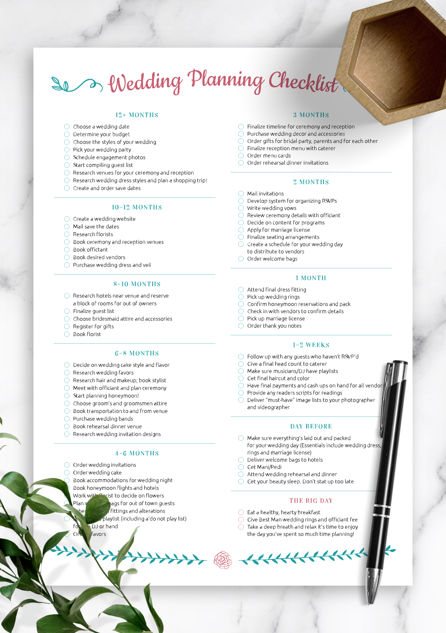 Download Printable Wedding Planning Checklist Romantic Style PDF