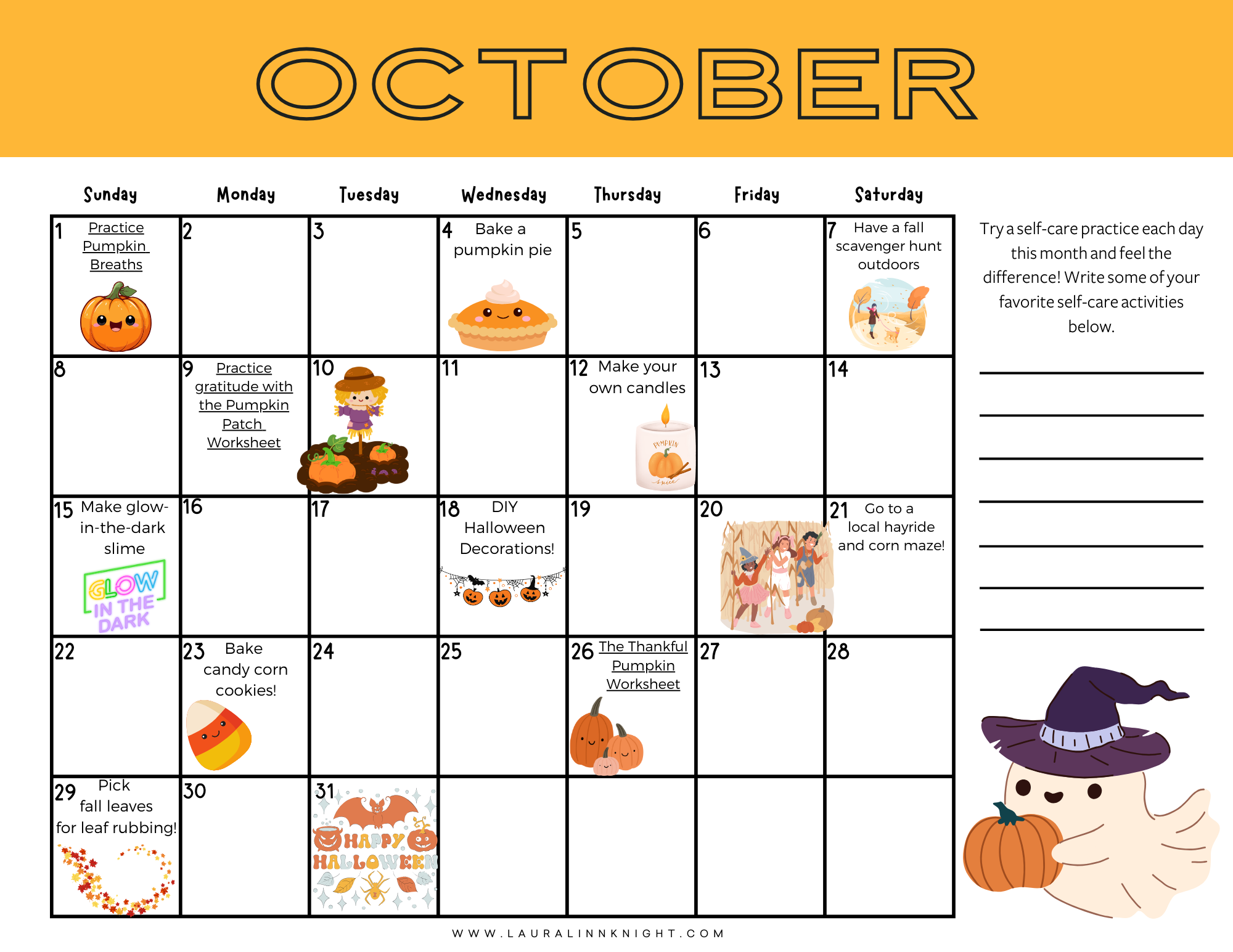 Download The FREE October 2023 Kids Self Care And Family Fall Activities Calendar Laura Linn Knight