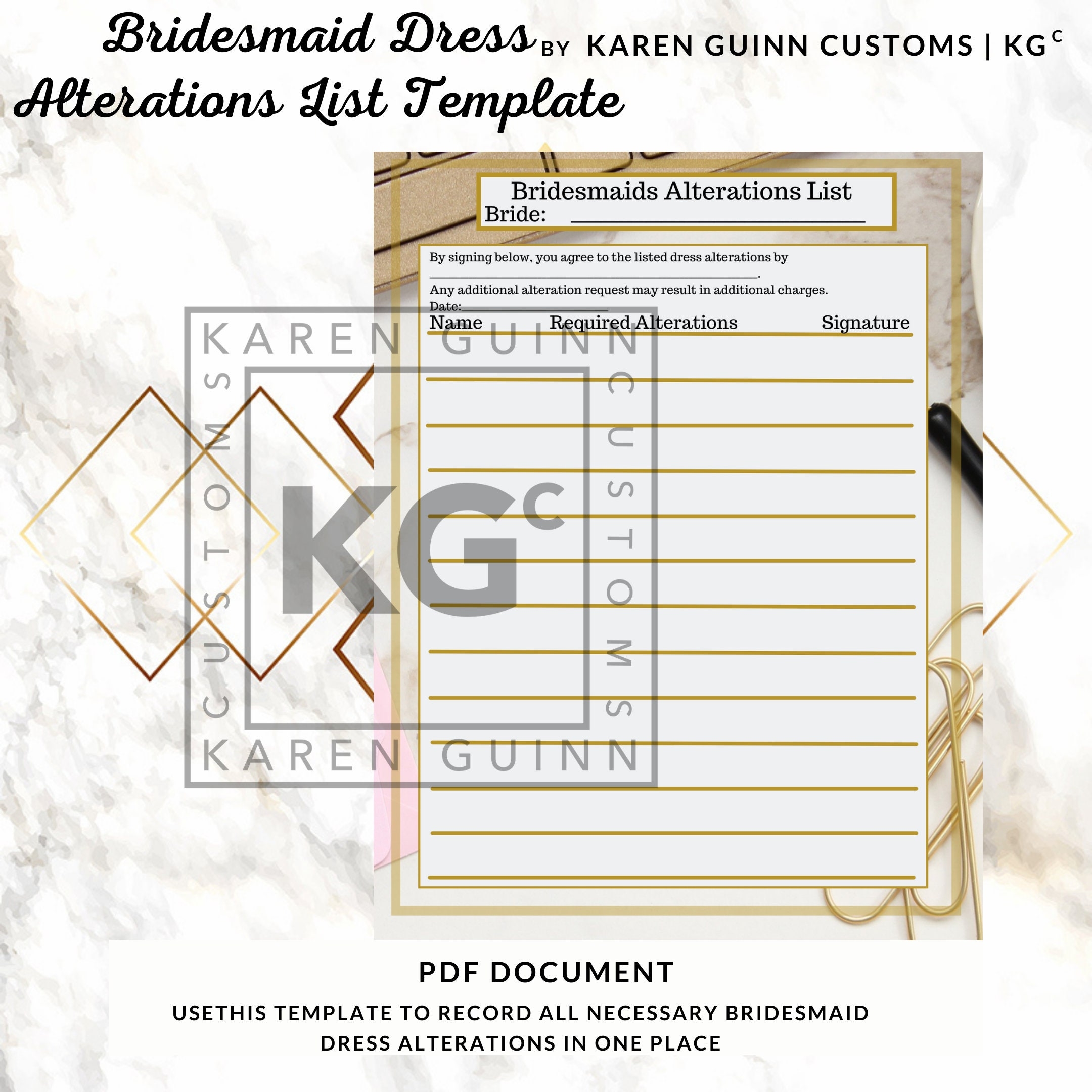 Dress Alterations List Template For Bridesmaids Etsy