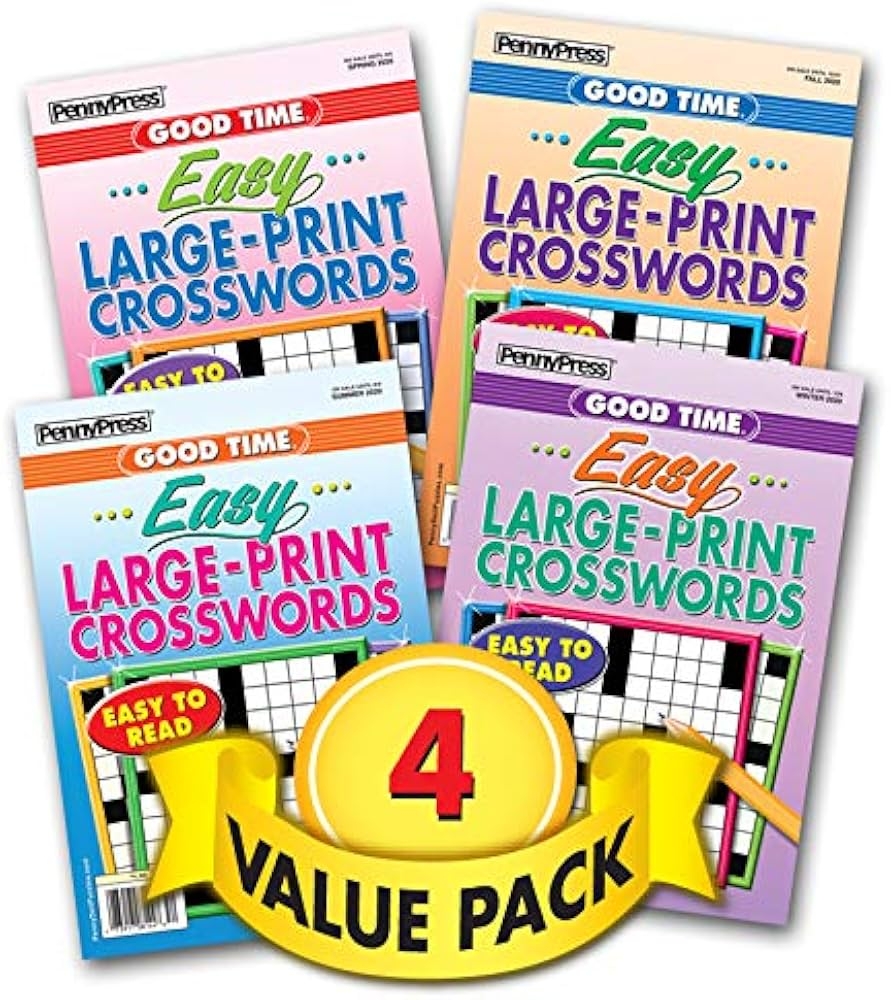 Easy To Read Large Print Crosswords For Beginners 4 Pack Paperback Penny Press Dell Magazines Penny Press Dell Magazines Amazon Books