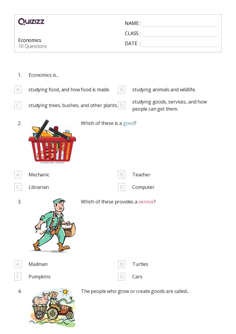 Free Printable Economics Worksheets High School
