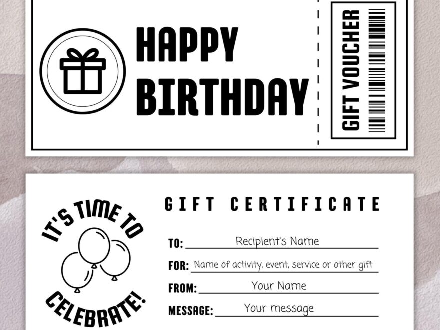 Editable Black And White Birthday Voucher Template Printable Modern Gift Certificate Customizable Gift Coupon Instant Download Design Etsy