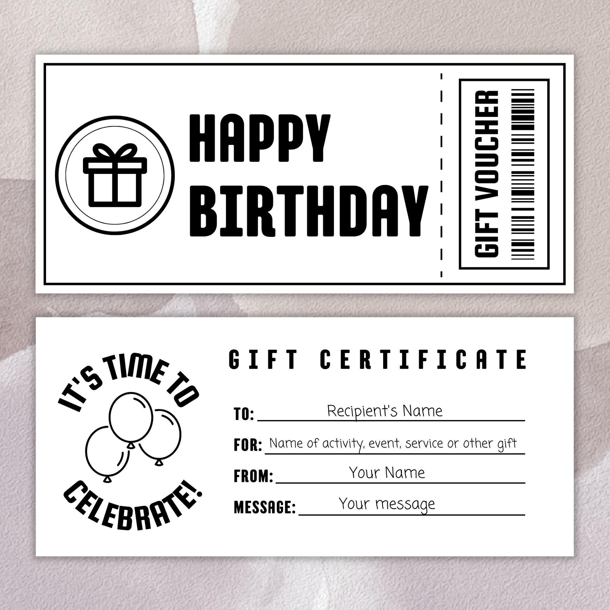 Editable Black And White Birthday Voucher Template Printable Modern Gift Certificate Customizable Gift Coupon Instant Download Design Etsy