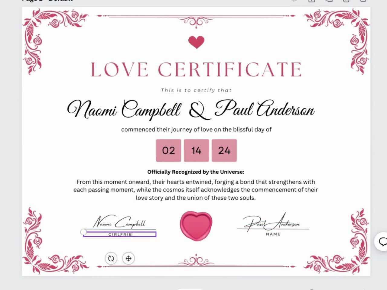 Editable Certificate Of Love Couple Gift Keepsake Personalized Valentines Day Gift DIY Love Certificate Template Romantic Gifts For Her Etsy