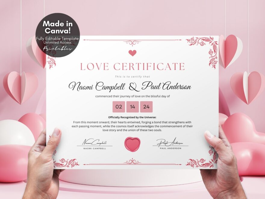 Editable Certificate Of Love Couple Gift Keepsake Personalized Valentines Day Gift DIY Love Certificate Template Romantic Gifts For Her Etsy
