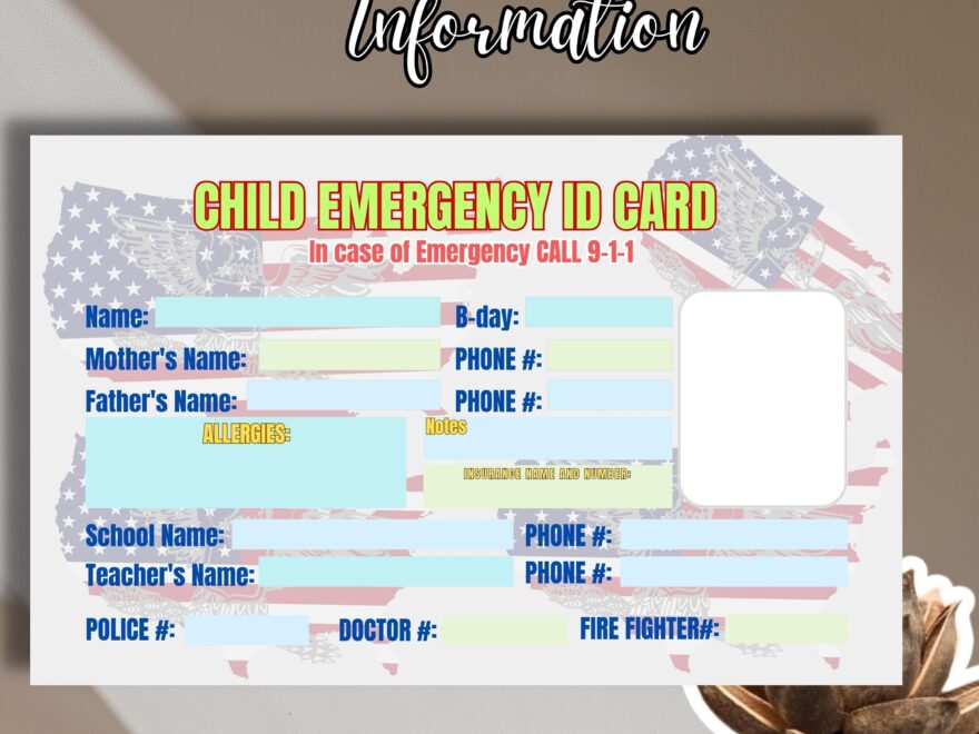 Editable Child Safety Identification Card L Important Contact For Emergency L Bag Pack Tag L Child Safety ID L Printable Pdf 3 37 X 2 13 Etsy