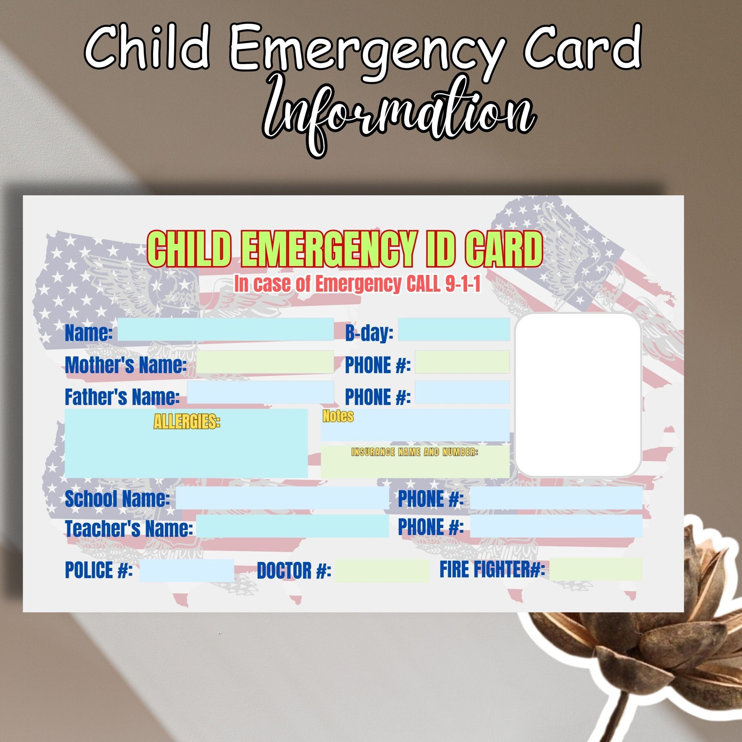 Editable Child Safety Identification Card L Important Contact For Emergency L Bag Pack Tag L Child Safety ID L Printable Pdf 3 37 X 2 13 Etsy
