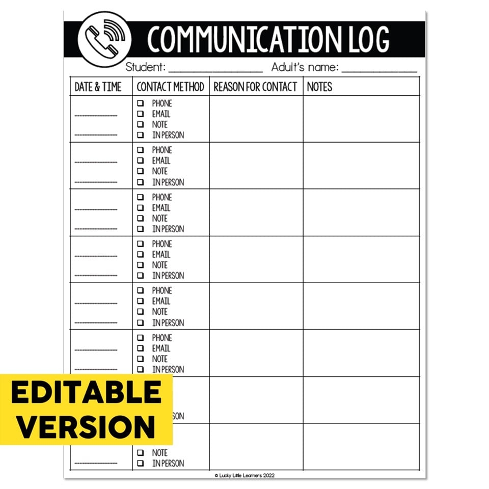 Editable Classroom Setup Back To School Resources Parent Communication Log Lucky Little Learners