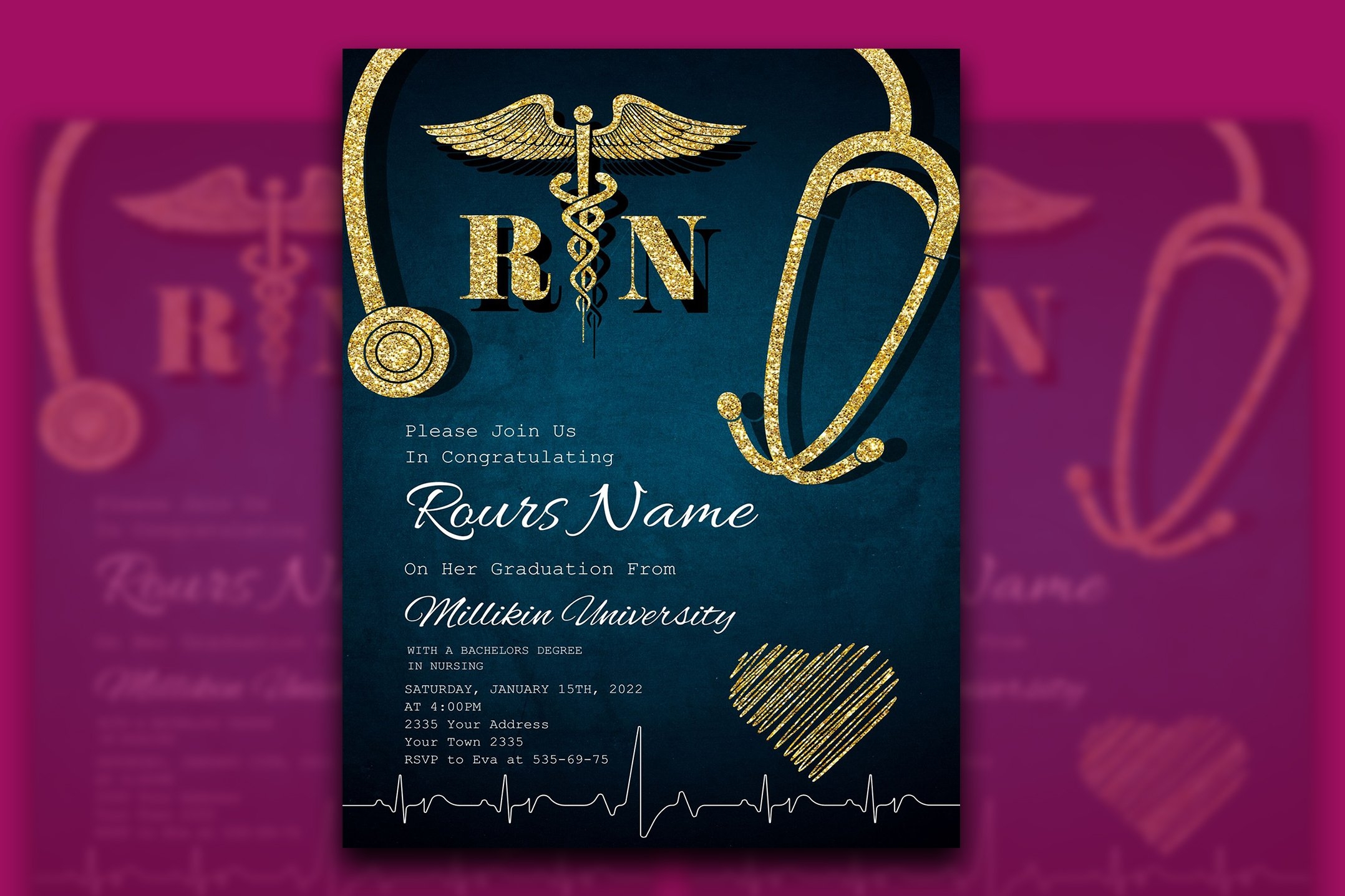 Editable Nursing Graduation Invitation