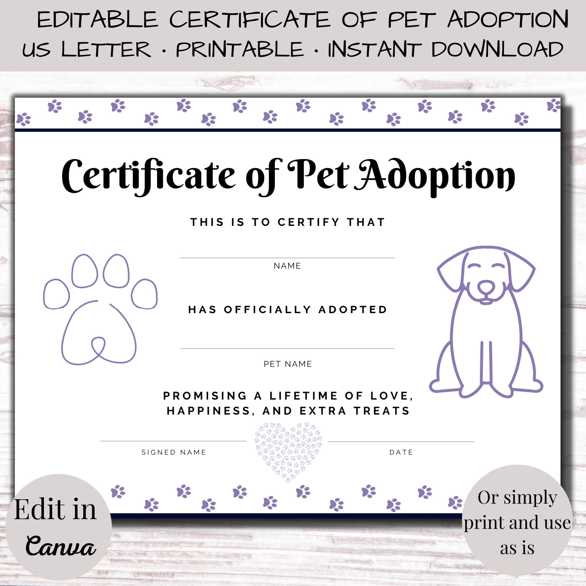 Puppy Adoption Certificate Printable Free